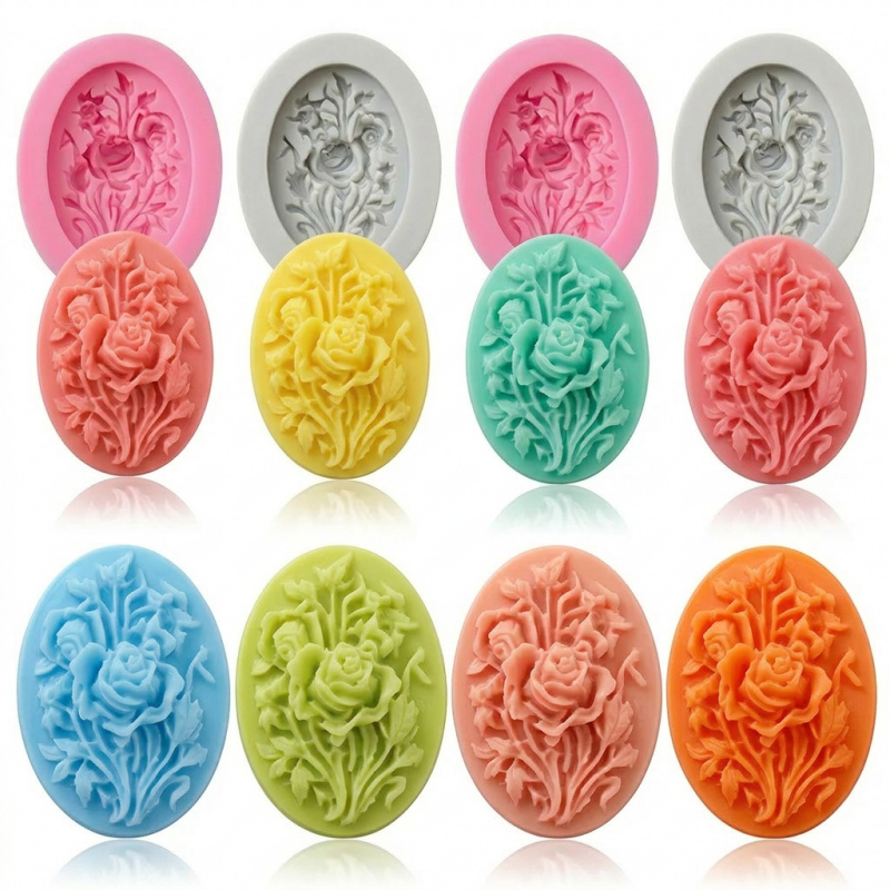Soap Making Gel - 4개의 꽃 모양 실리콘 몰드, 쉽게