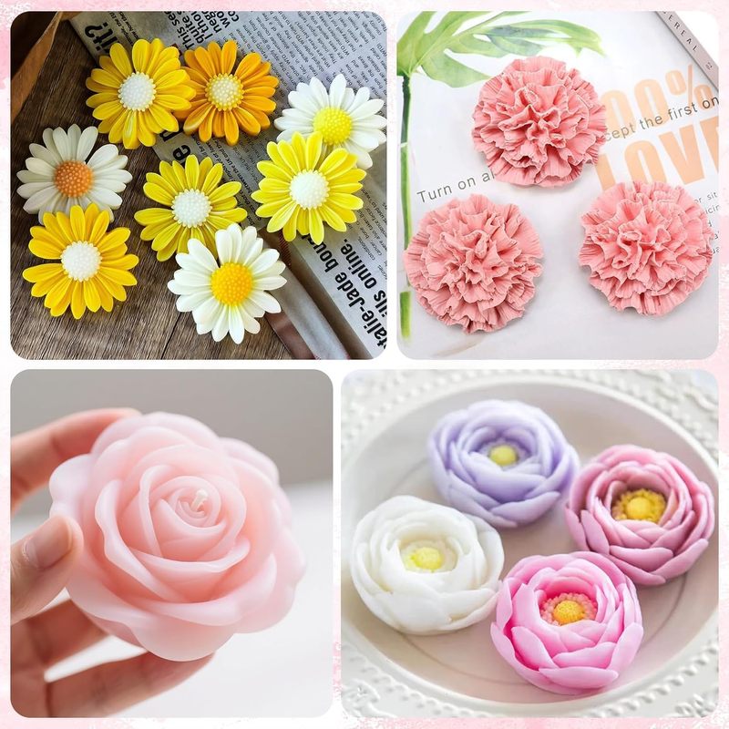 4개의 꽃 모양 몰드 세트, 3D 꽃 디자인, 데이지, - Soap Making Gel 리뷰 및 가격
