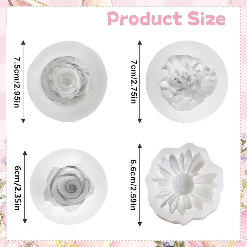4개의 꽃 모양 몰드 세트, 3D 꽃 디자인, 데이지, - Soap Making Gel 리뷰 및 가격